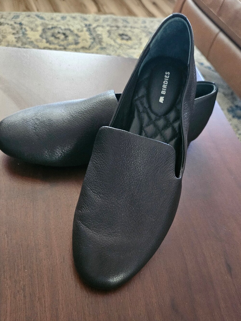 Classic Birdies Black Leather Flats